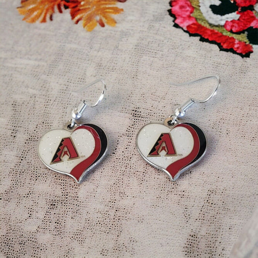 Arizona Diamondbacks Glitter Sparkle Heart Earrings  Nickel Free