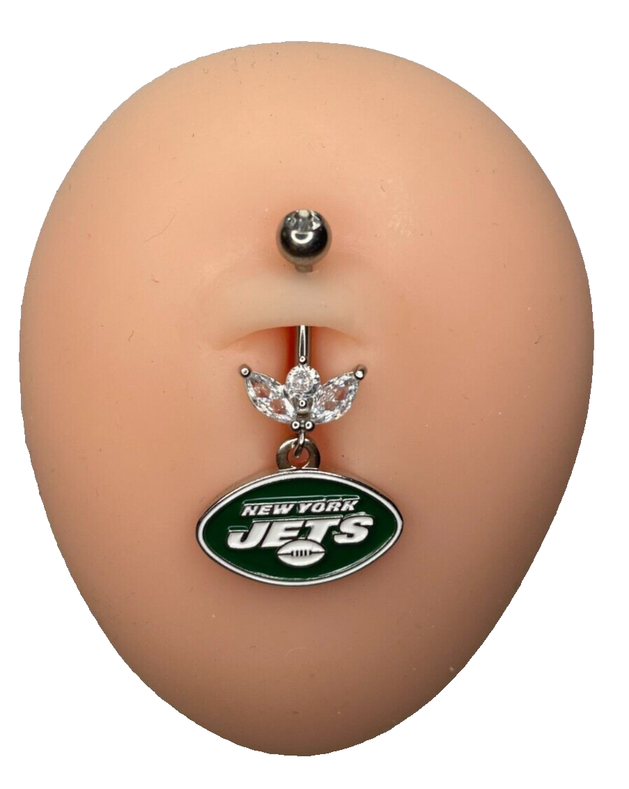 New York Jets Steel Ring Marquise CZ Sprout Belly Piercing Hypoallergenic