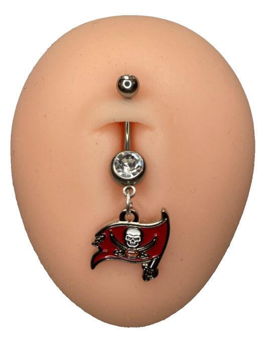 Tampa Bay Buccaneers Double Gem Surgical Steel Navel Belly Ring Piercing