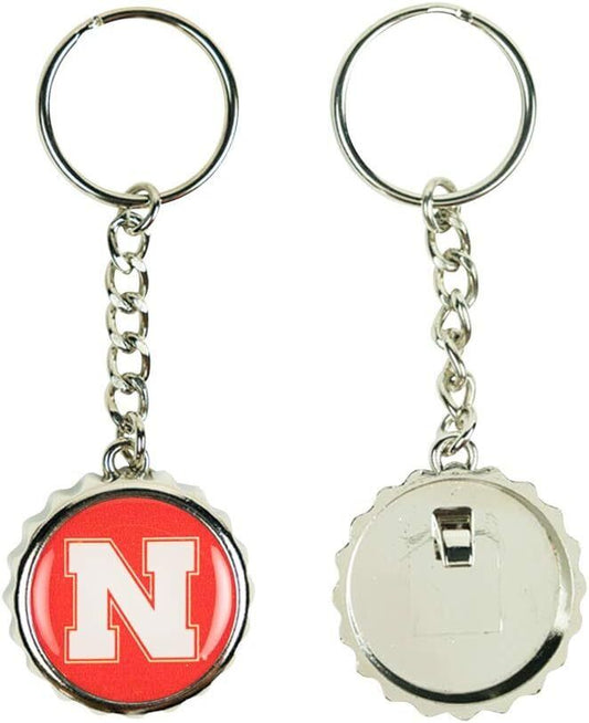 Nebraska Cornhuskers Bottle Cap Metal Keychain with Bottle Opener