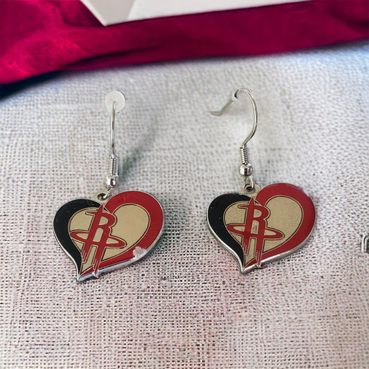 Houston Rockets Swirl Heart Earrings  Nickel Free