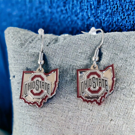 Ohio State Buckeyes State Design Dangle Earrings  Nickel Free