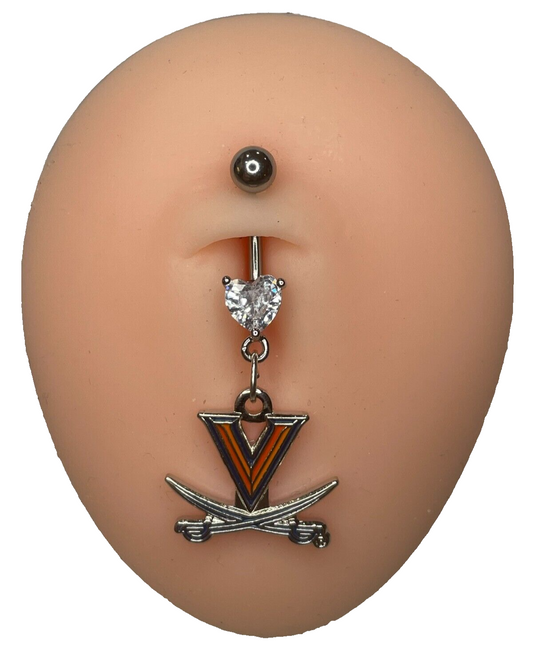 Virginia Cavaliers Heart Navel CZ Ring Belly Piercing - Hypoallergenic