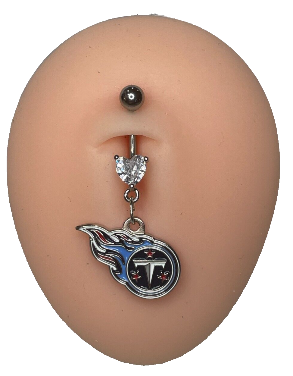 Tennessee Titans Heart Navel CZ Ring Belly Piercing - Hypoallergenic