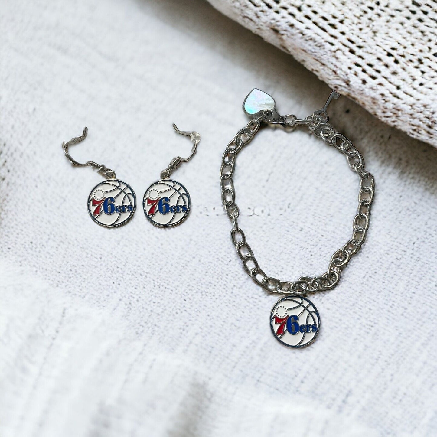 Philadelphia 76ers Bracelet and Dangle Earrings-Stainless Steel & Nickel Free