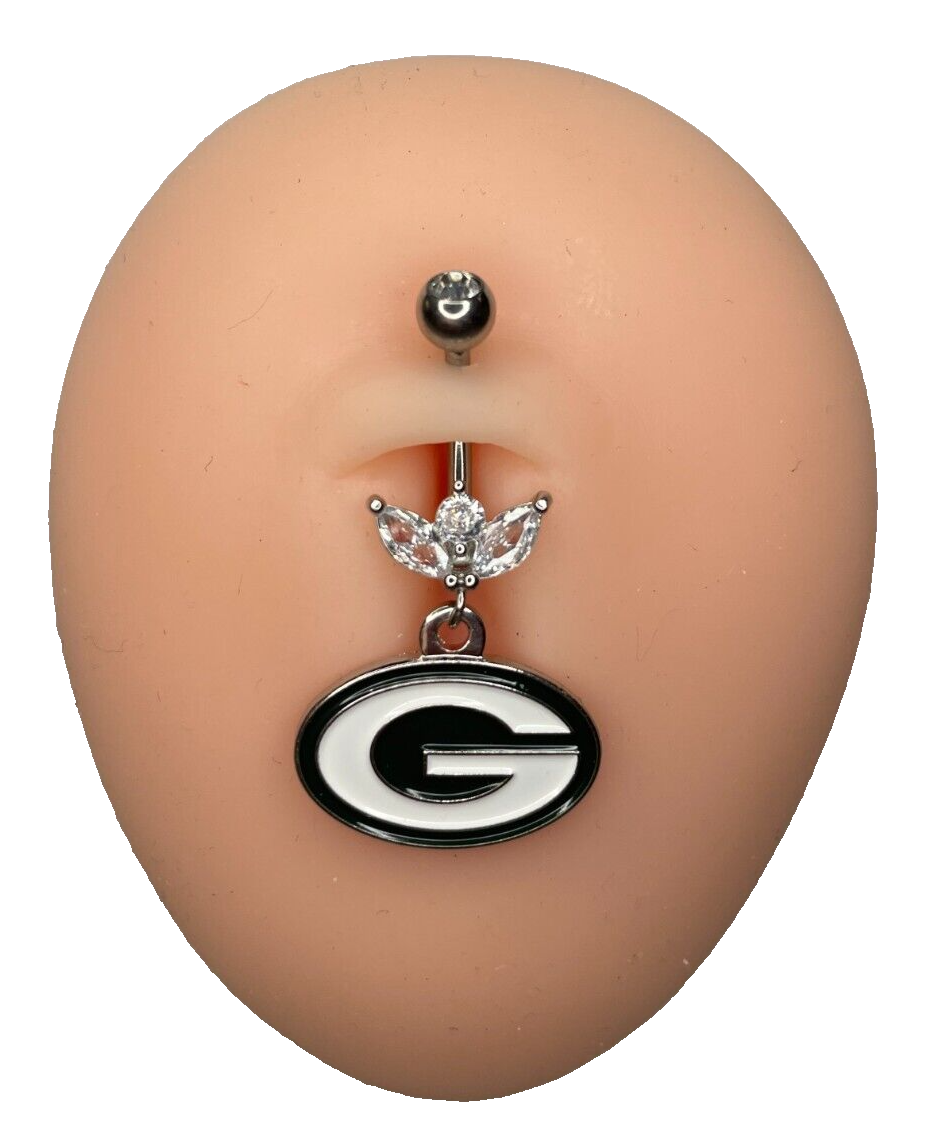 Green Bay Packers Steel Ring Marquise CZ Sprout Belly Piercing Hypoallergenic