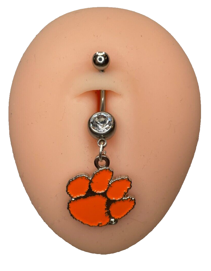 Clemson Tigers Double Gem Surgical Steel Navel Ring Belly Piercing