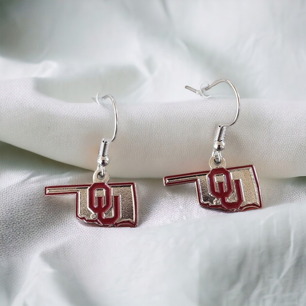 Oklahoma Sooners State Design Dangle Earrings  Nickel Free