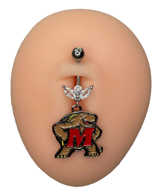 Maryland Terrapins Steel Ring Marquise CZ Sprout Belly Piercing Hypoallergenic