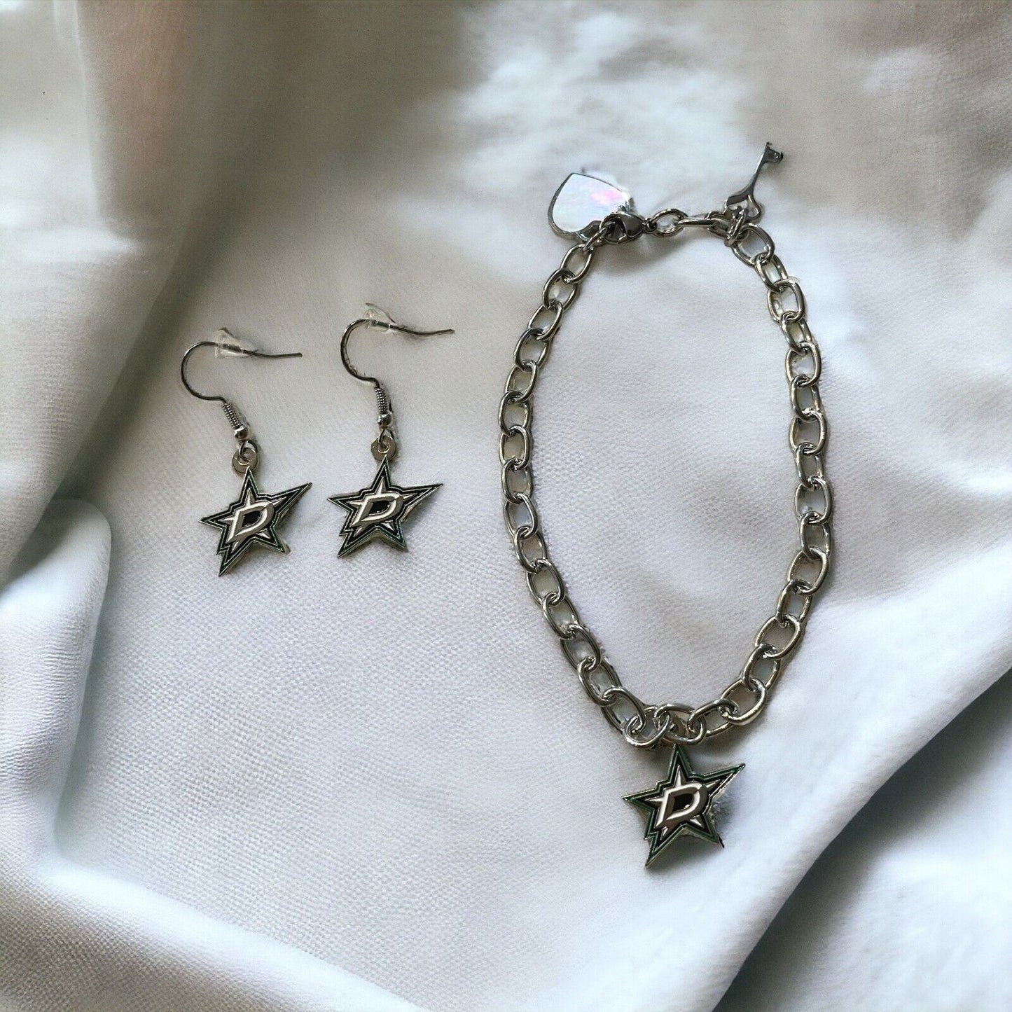 Dallas Stars Bracelet and Dangle Earrings-Stainless Steel & Nickel Free