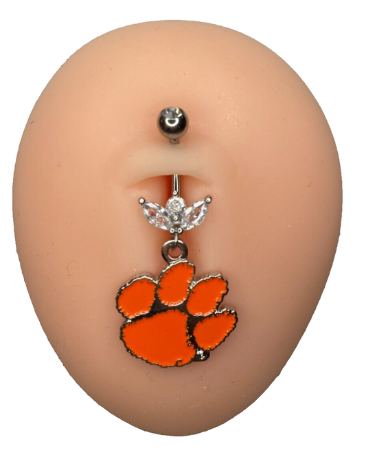 Clemson Tigers Steel Ring with Marquise CZ Sprout Belly Piercing Hypoallergenic