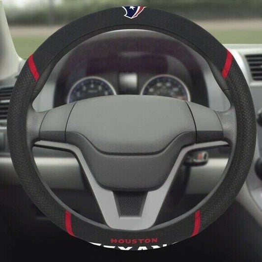 Houston Texans Embroidered Steering Wheel Covers  Faux Suede & Fabric Mesh