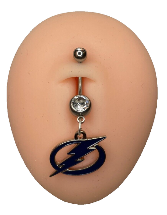 Tampa Bay Lightning Double Gem Surgical Steel Navel Ring Belly Piercing