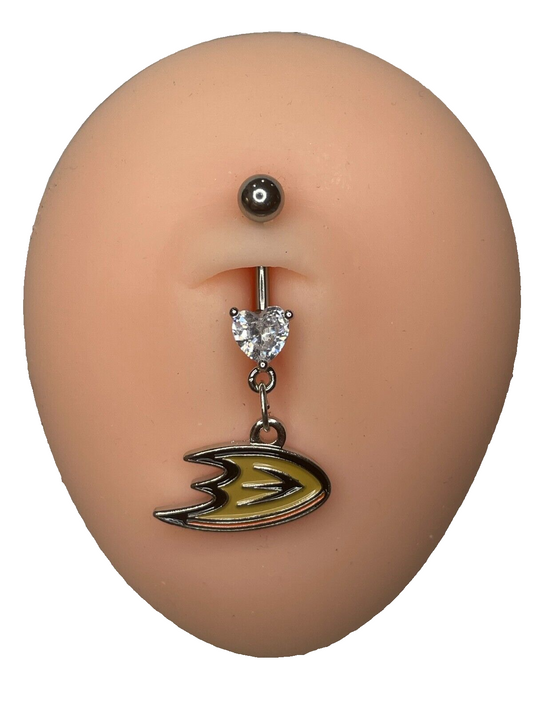 Anaheim Ducks Heart Navel CZ Ring Belly Piercing - Hypoallergenic