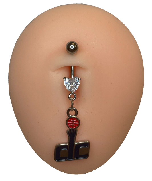 Washington Wizards Heart Navel CZ Ring Belly Piercing - Hypoallergenic