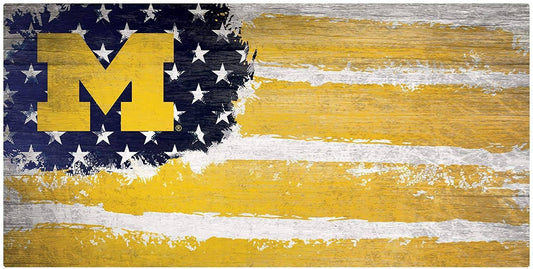 Michigan Wolverines "Flag Themed" Wood Signs 6"x12"