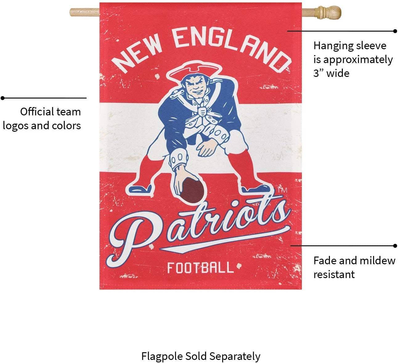 New England Patriots Double Sided Suede Team Flags 28"X44"  Vintage Look