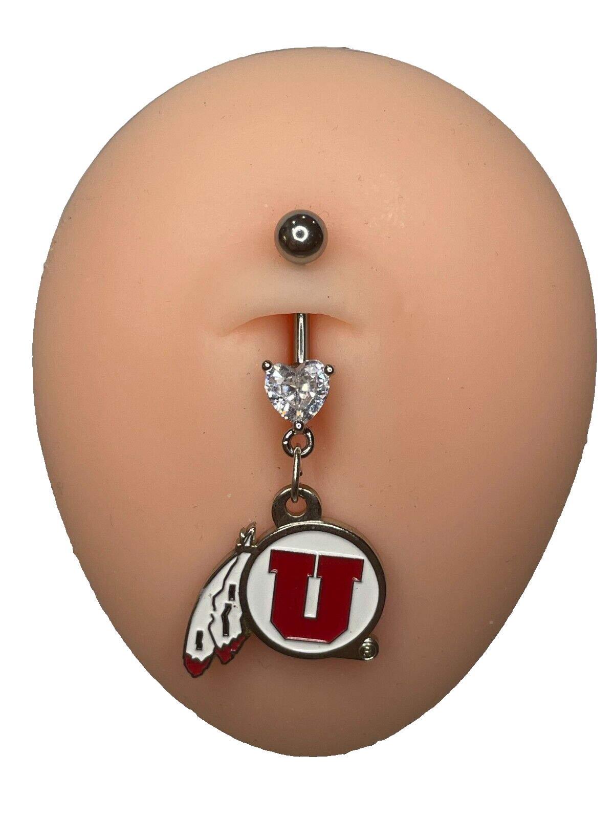 Utah Utes Heart Navel CZ Ring Belly Piercing - Hypoallergenic