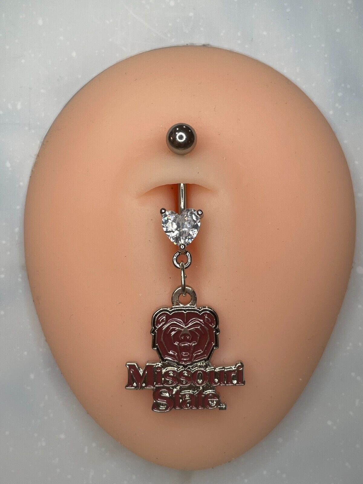 Missouri State Bears Heart Navel CZ Ring Belly Piercing - Hypoallergenic