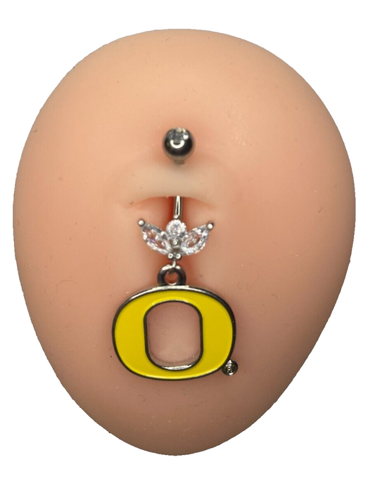 Oregon Ducks Steel Ring Marquise CZ Sprout Belly Piercing Hypoallergenic