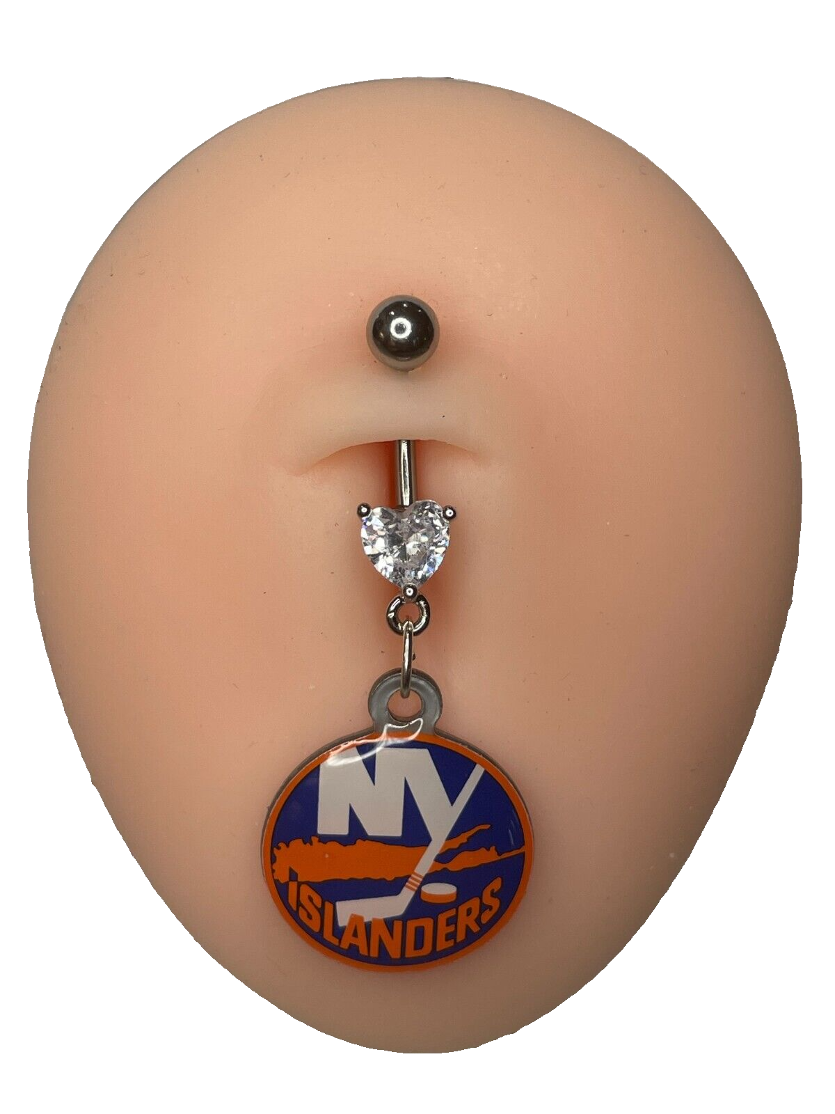 New York Islanders Heart Navel CZ Ring Belly Piercing - Hypoallergenic