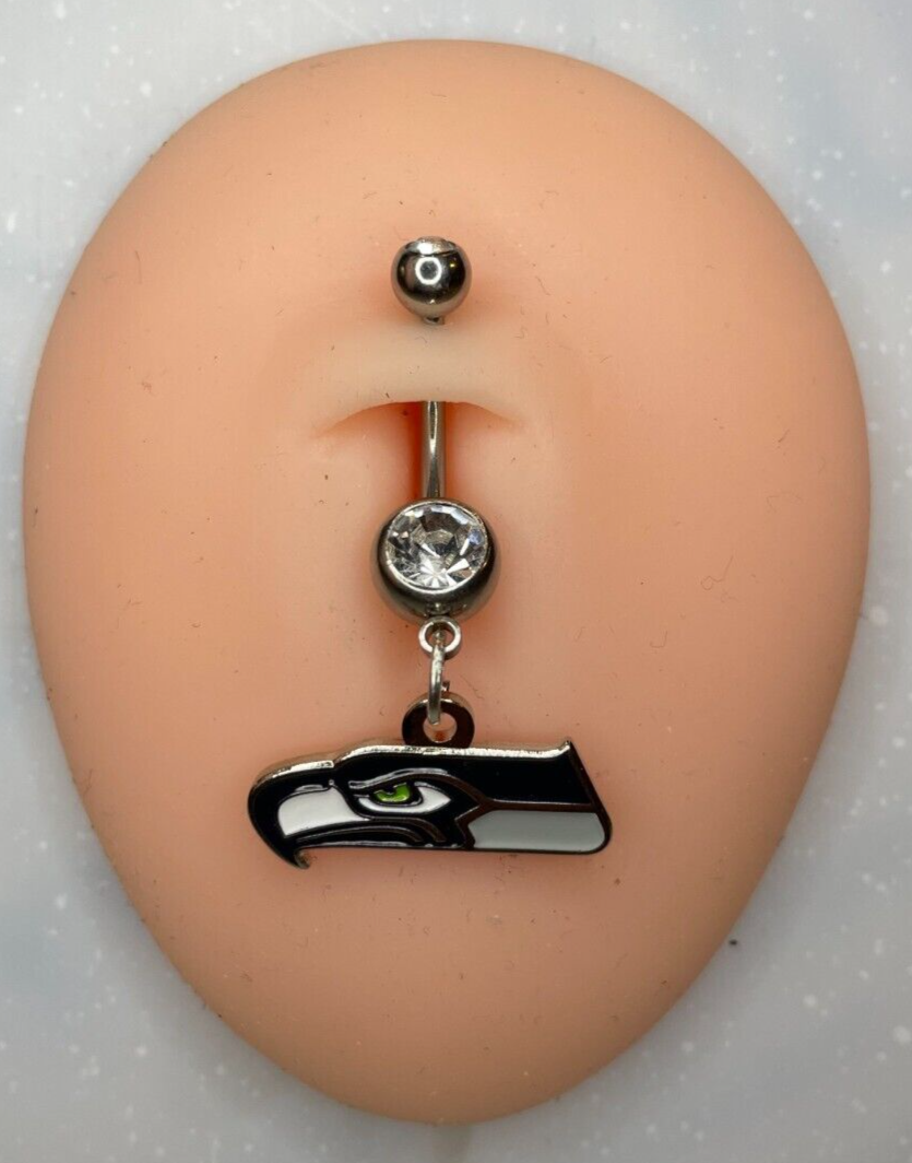 Seattle Seahawks Double Gem Surgical Steel Navel Belly Ring Piercing