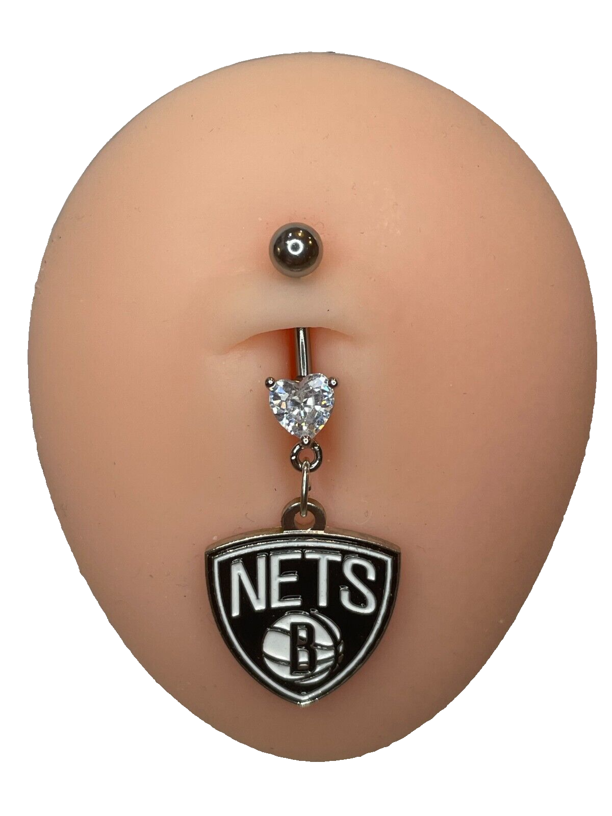 Brooklyn Nets Heart Navel CZ Ring Belly Piercing - Hypoallergenic