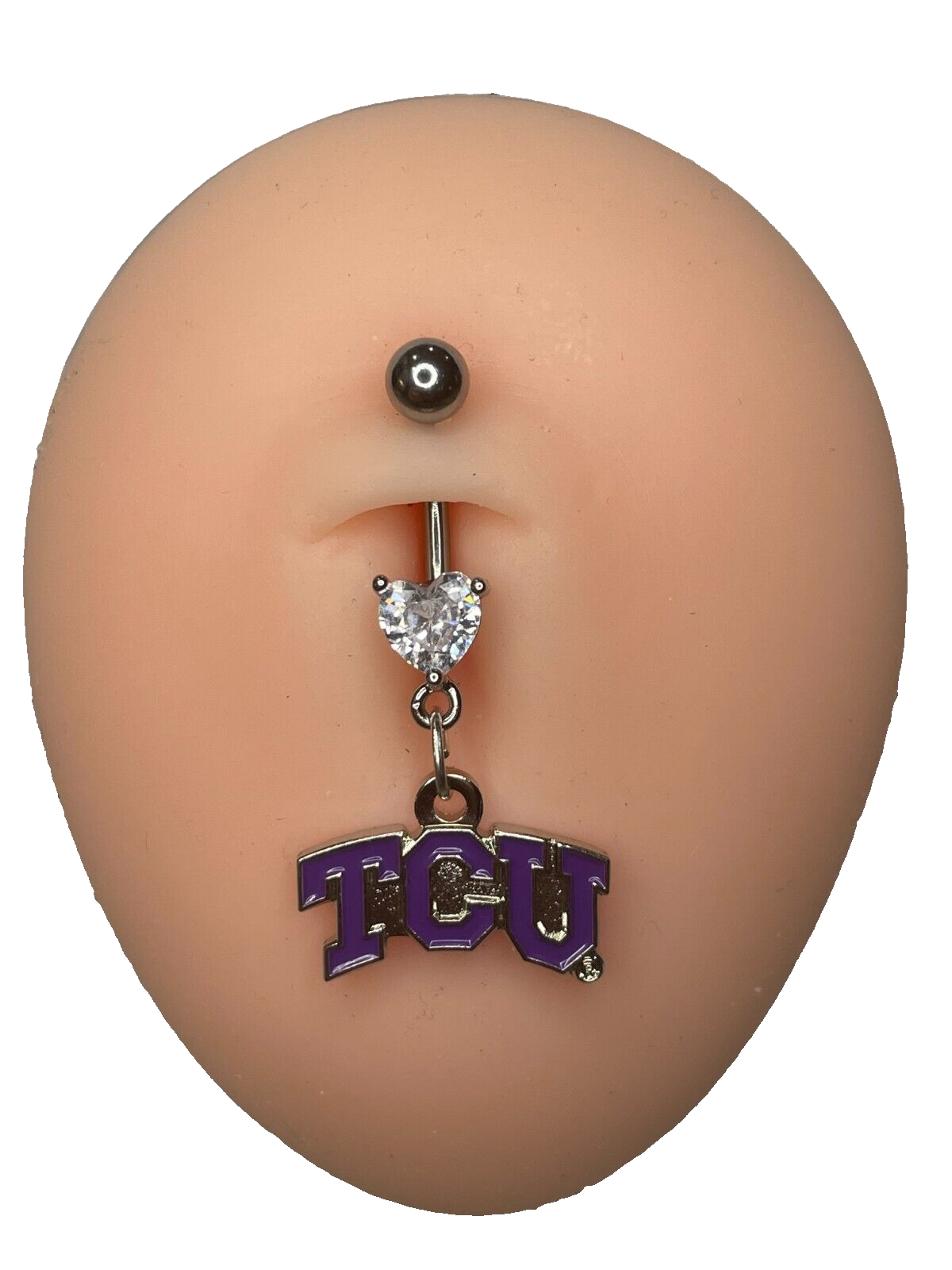 TCU Horned Frogs Heart Navel CZ Ring Belly Piercing - Hypoallergenic