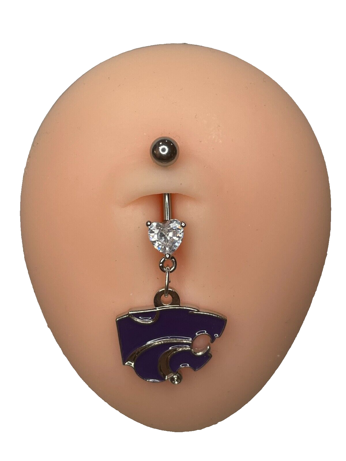 Kansas State Wildcats Heart Navel CZ Ring Belly Piercing - Hypoallergenic