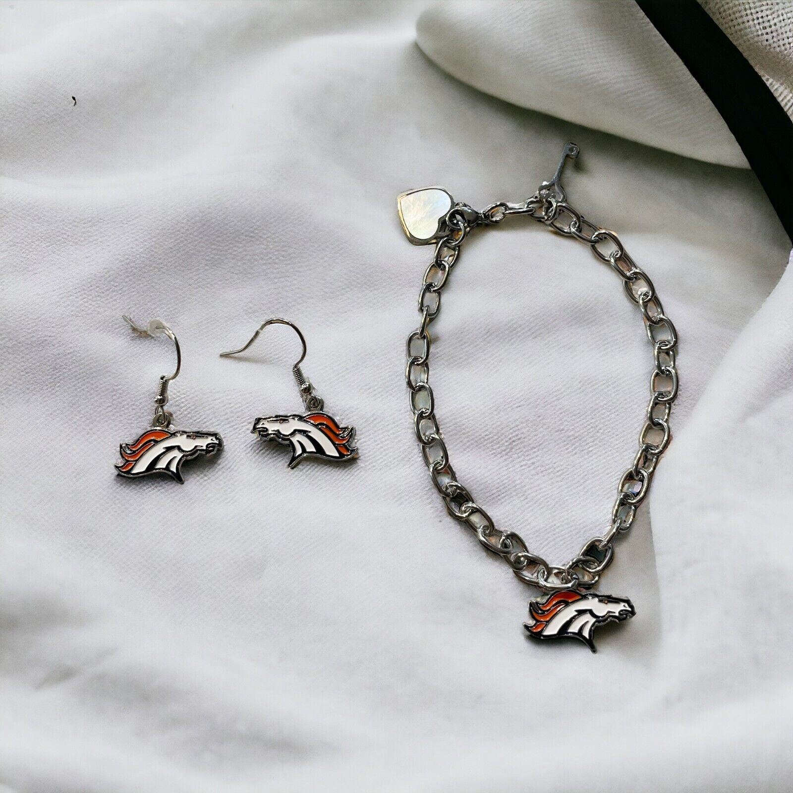 Denver Broncos Bracelet and Dangle Earrings - Stainless Steel & Nickel Free