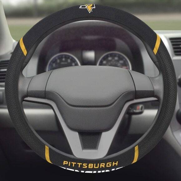 Pittsburgh Penguins Embroidered Steering Wheel Covers-faux Suede & Fabric Mesh