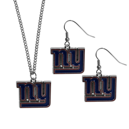 New York Giants Dangle Earrings & Necklace Set