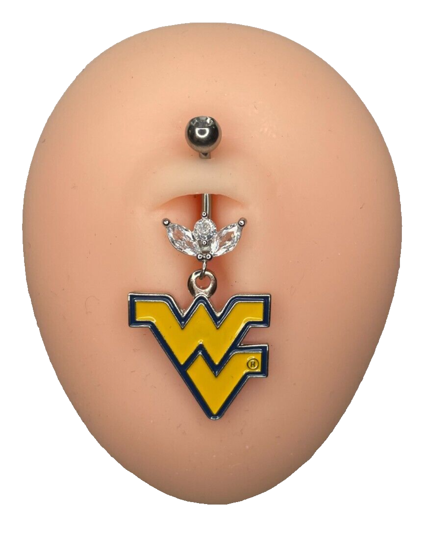 West Virginia Mountaineers Steel Ring w/ Marquise CZ Sprout Belly Piercing