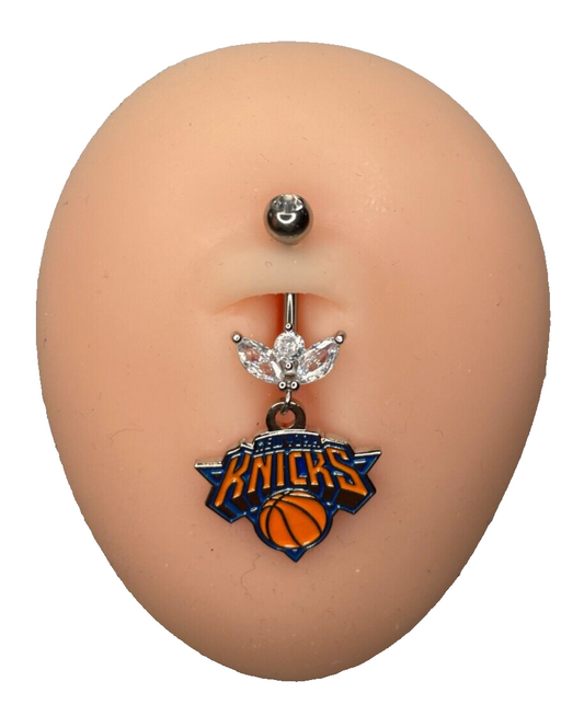 New York Knicks Steel Ring Marquise CZ Sprout Belly Piercing Hypoallergenic